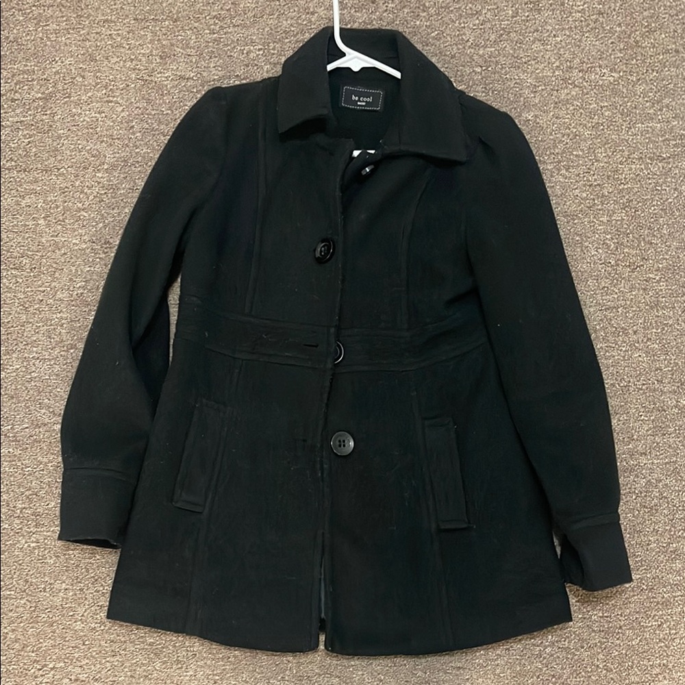 Halogen Black Pea Coat Classic Wool-Blend